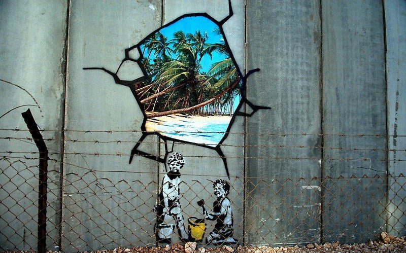 Banksy, Unwelcome Intervention (Beach Boys) mural