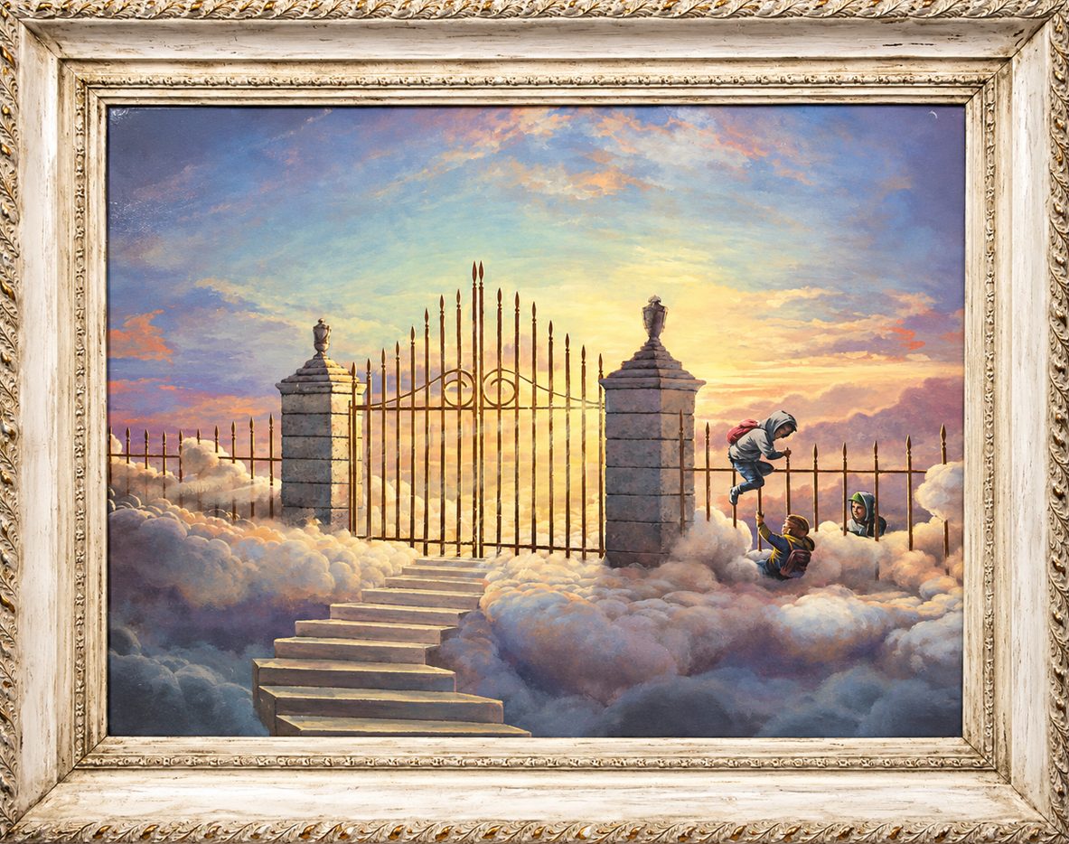 Banksy, Boys Climbing Heaven’s Gate, 2017