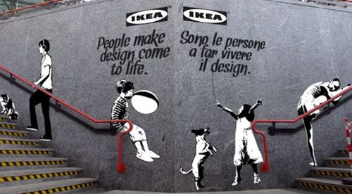 IKEA, People Make Design Come to Life, Milan Metro, 2012. Street-marketing installation using stencil figures integrated into the existing architecture