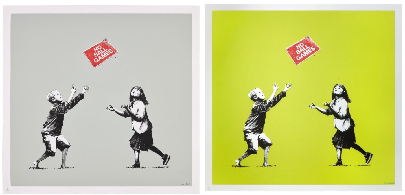 No Ball Games (Grey) & No Ball Games (Green), 2009, Screenprints on paper
