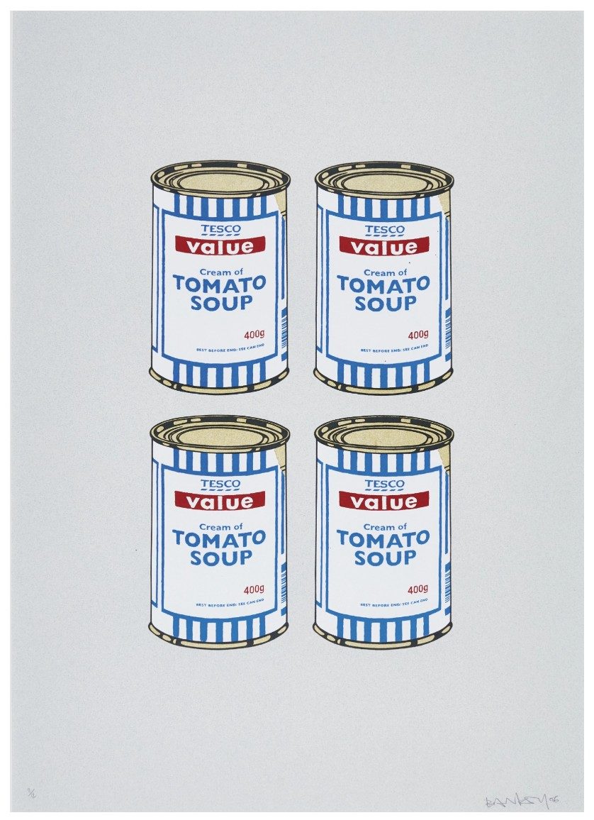 Four Soup Cans (Gold on Grey)